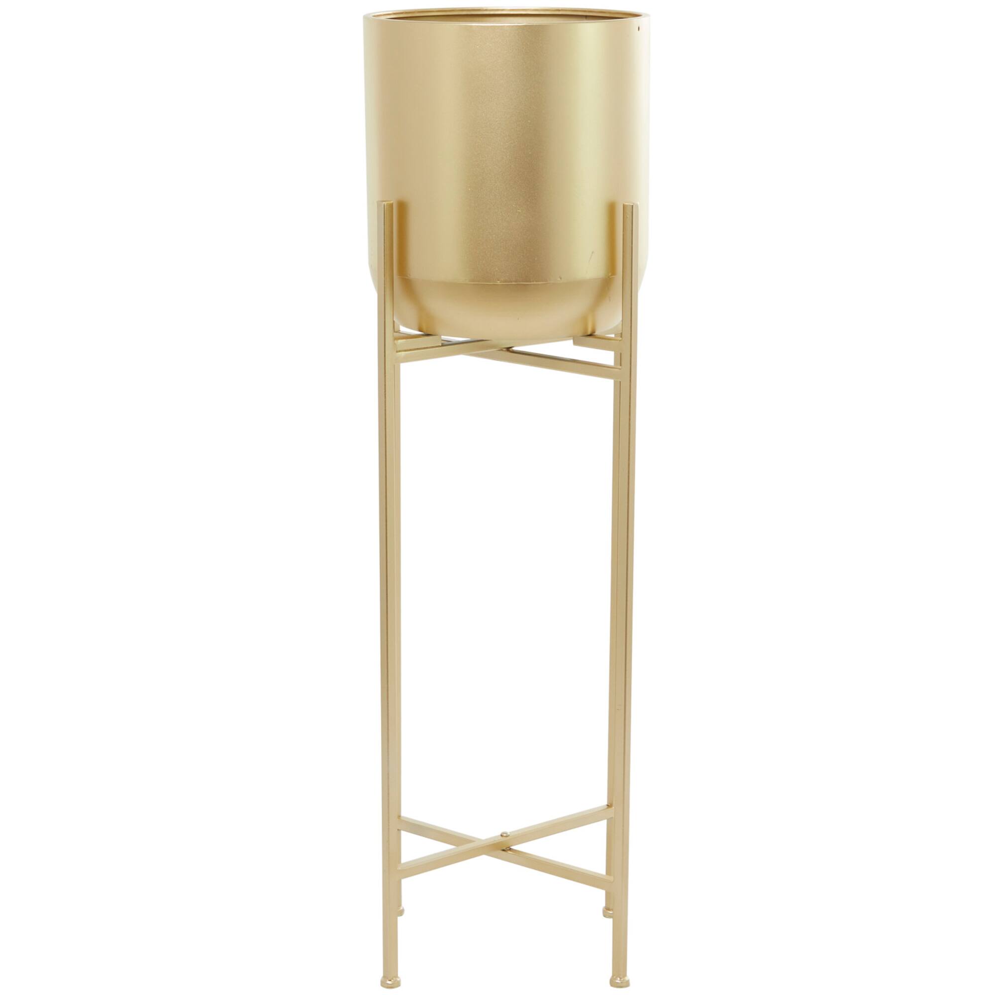 Gold Metal Modern Planter, 13" x 13" x 41"
